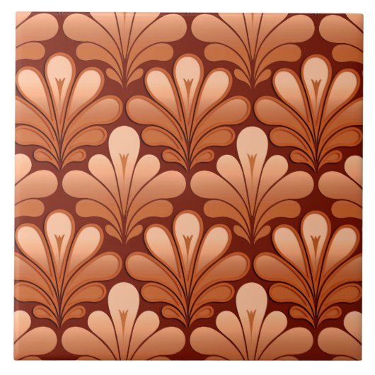 Art Deco Shell Pattern, Copper and Rust Brown Tegeltje (Voorkant)