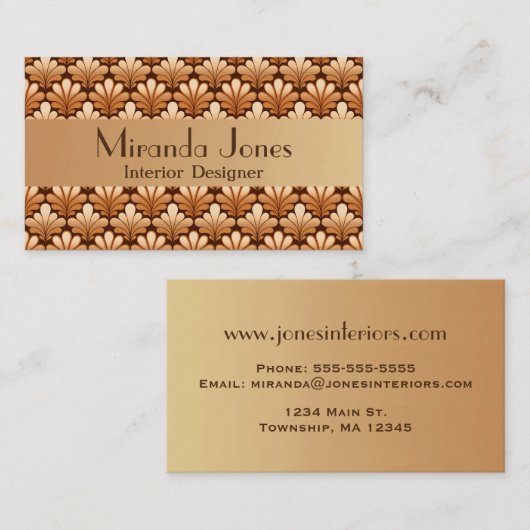 Art Deco Shell Pattern, Copper & Chocolate Brown Visitekaartje (Voorkant / Achterkant)