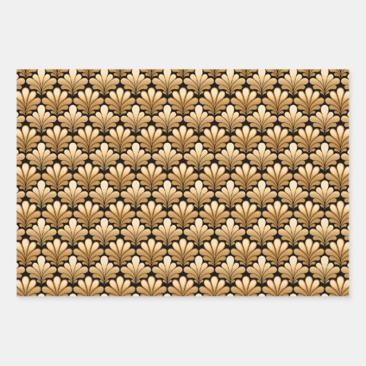 Art Deco Shell Pattern, Copper, Silver en Gold Inpakpapier Vel (Voorkant 3)