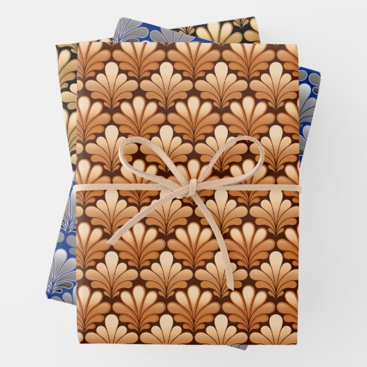 Art Deco Shell Pattern, Copper, Silver en Gold  Inpakpapier Vel (In situ)