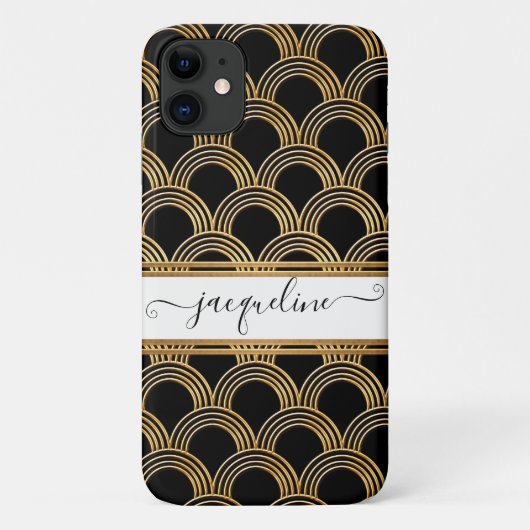  Art Deco Shell Pattern Gold en Black Case-Mate iPhone Case (Achterkant)