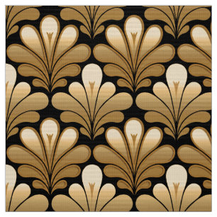 Art Deco Shell Pattern, Gold en Black Stof