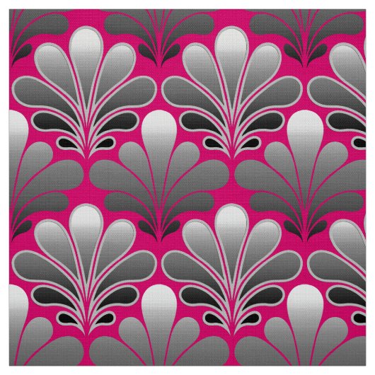 Art Deco Shell Pattern, Grey and Fuchsia Pink Stof (Swatch)