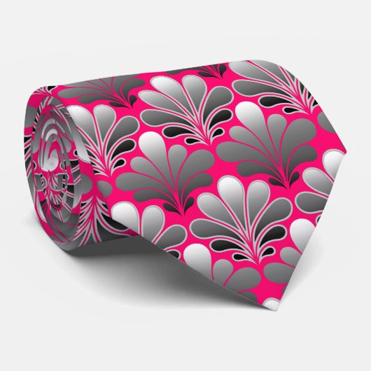 Art Deco Shell Pattern, Grey and Fuchsia Pink Stropdas (Opgerold)