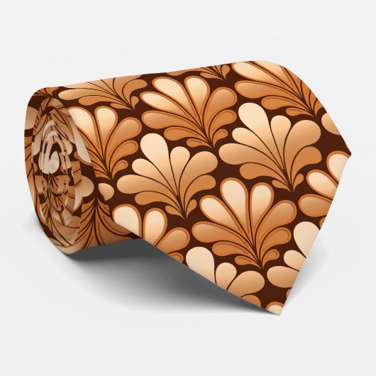 Art Deco Shell Pattern, Roos Gold and Dark Brown Stropdas (Opgerold)