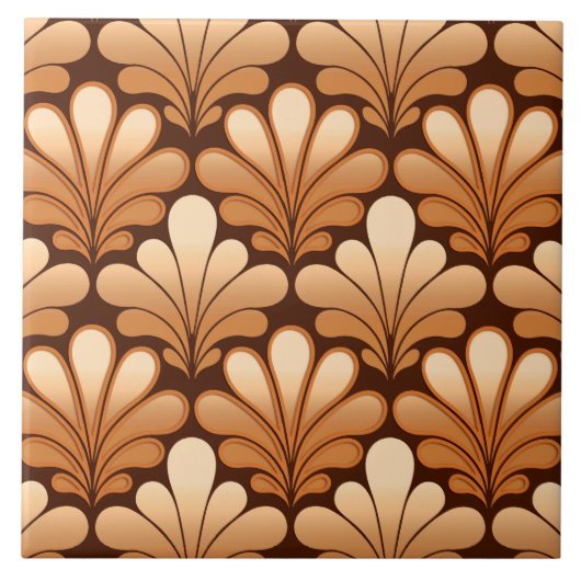 Art Deco Shell Pattern, Roos Gold and Dark Brown Tegeltje (Voorkant)