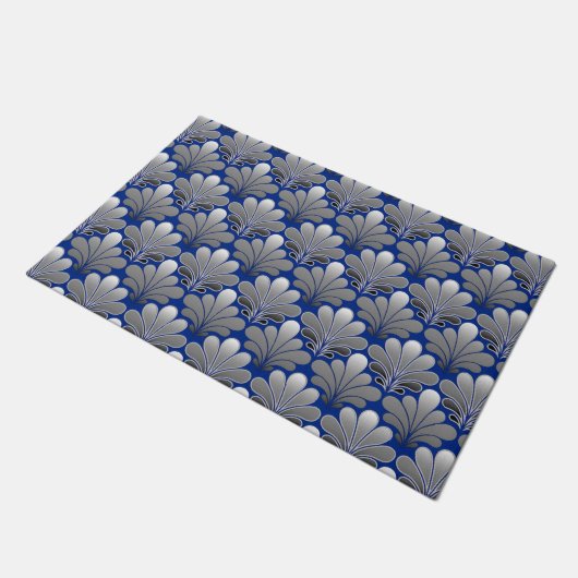 Art Deco Shell Pattern, Silver and Cobalt Blue Doo Deurmat (Schuin)