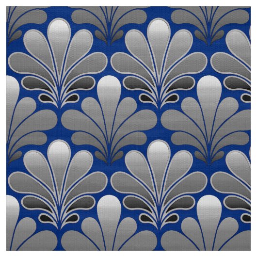 Art Deco Shell Pattern, Silver and Cobalt Blue Stof (Swatch)