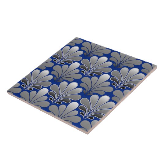 Art Deco Shell Pattern, Silver and Cobalt Blue Tegeltje (Zijkant)