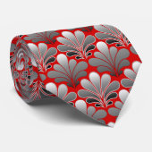 Art Deco Shell Pattern, Silver Grey / Grey and Red Stropdas (Opgerold)