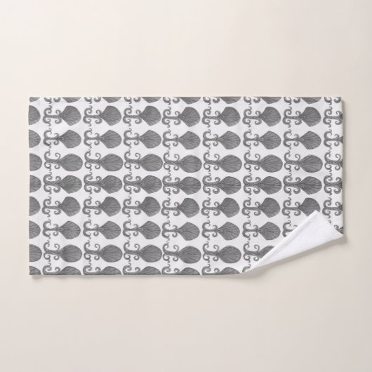 Art Deco Shell Tegel Pattern Waterverf Black White Bad Handdoek (Handdoek)