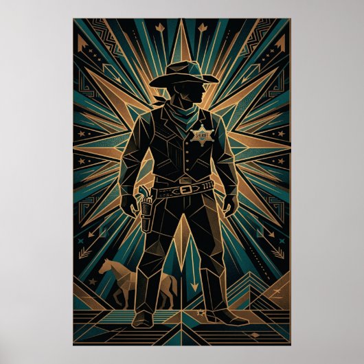 Art Deco Sheriff Poster - Geometric Cowboy Silhoue (Devant)