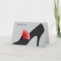 Art Deco Shoe Card in Black met Red Fan Ornament