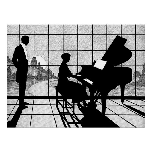 Art Déco silhouette de piano | Noir et blanc (Devant)