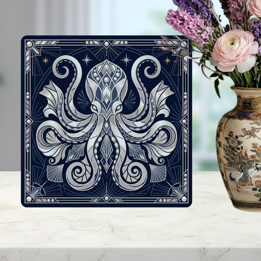 Art Deco Silver Octopus Mandala  Kraken  Tegeltje