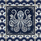 Art Deco Silver Octopus Mandala  Kraken  Tegeltje