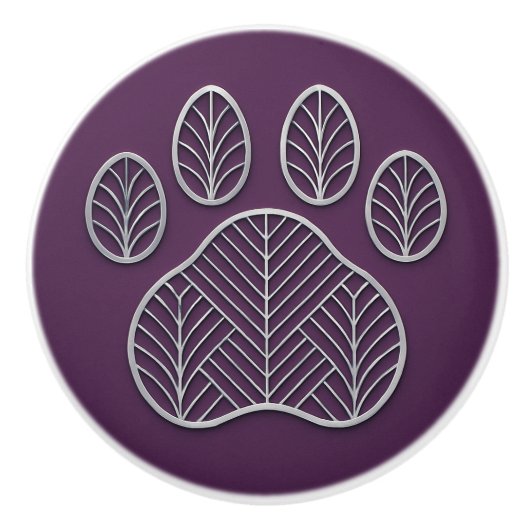 Art Deco Silver Plum "Metalwork" Paw Ceramic Knob Keramische Knop (Voorkant)