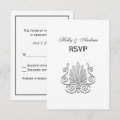  Art Deco Silver Plume Arabesque RSVP Kaartje (Voorkant / Achterkant)
