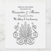  Art Deco Silver Plume Arabesque Wijn Etiket (Enkel label)