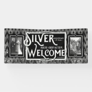 Art Deco Silver Wedding Jubileum welkomstfoto Spandoek