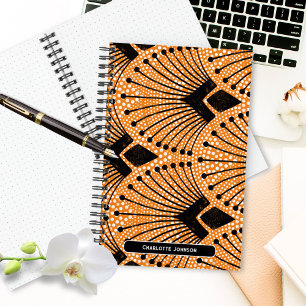 Art Deco Sinaasappel Retro Pauw Patroon Notitieboek