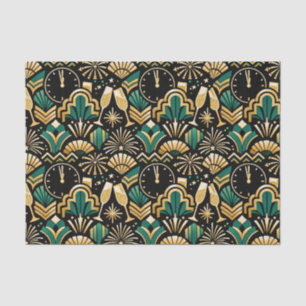 Art Deco Smaragd Middernacht Nieuwjaars Patroon Tissuepapier