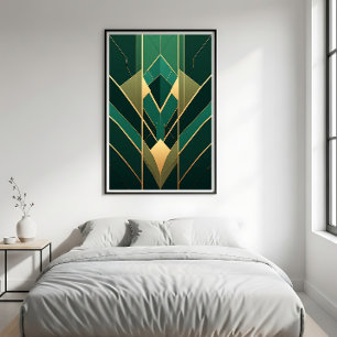 Art Deco Smaragdgroen en Gouden Geometrisch Canvas Afdruk