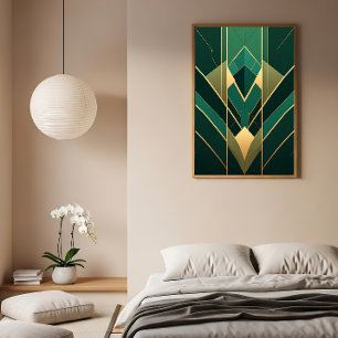 Art Deco Smaragdgroen en Gouden Geometrisch Poster