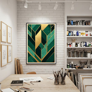 Art Deco Smaragdgroen Goud Canvas Afdruk