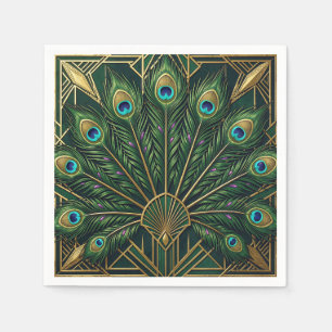 Art Deco Smaragdgroene Gouden Pauwveren Servet