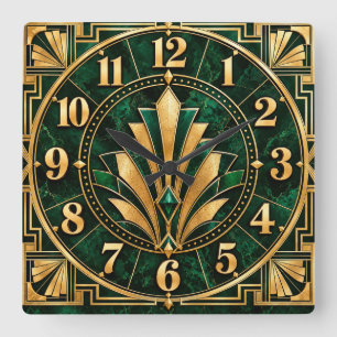 Art Deco Smeraldgroene & Gouden Klok