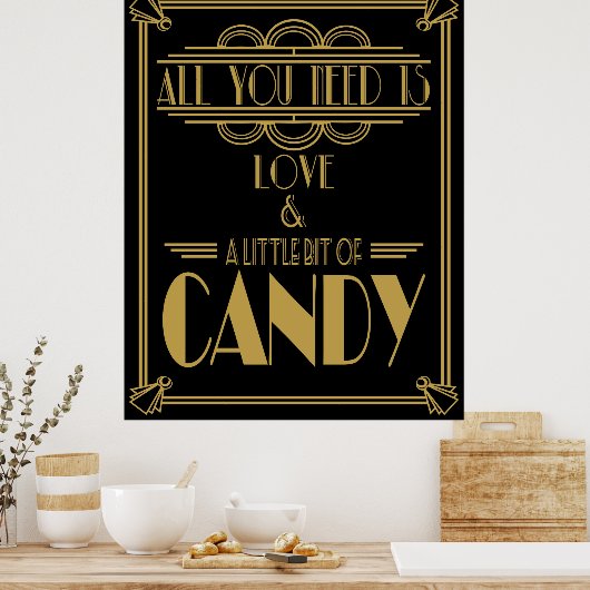 Art Deco "Snoep Bar" Gatsby style Black & Gold Poster (Keuken)