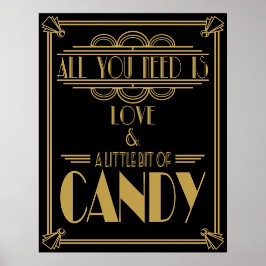 Art Deco "Snoep Bar" Gatsby style Black & Gold Poster (Voorkant)