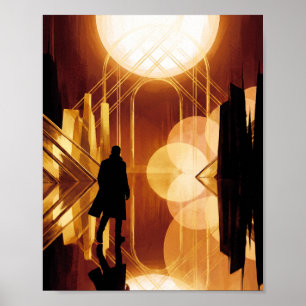 Art Déco Soleil Doré Silhouette Art Géométrique