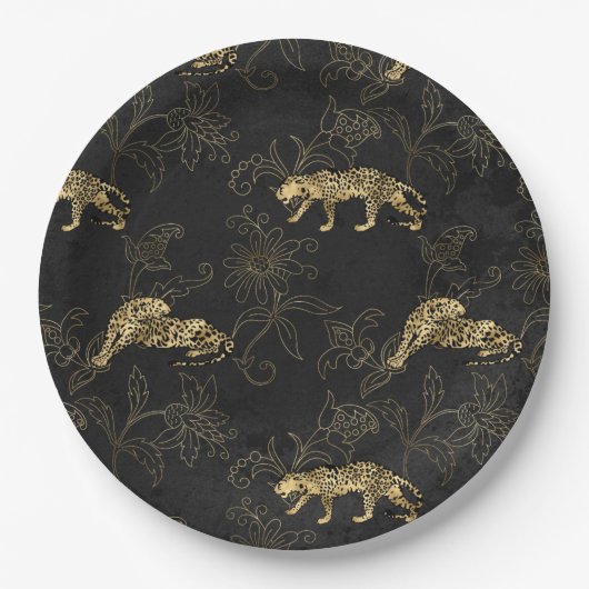 Art deco Sophisticated Black en Gold leopard Papieren Bordje (Voorkant)