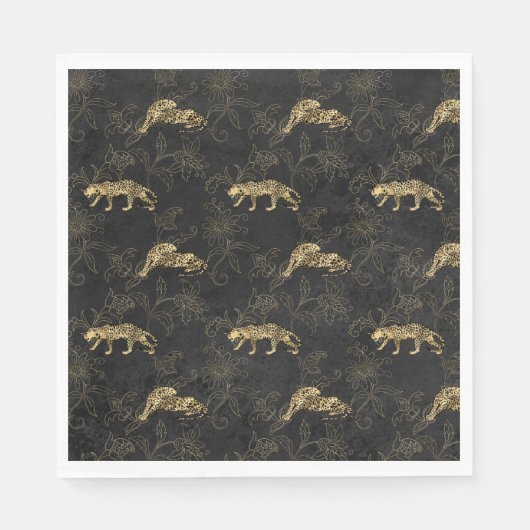 Art deco Sophisticated Black en Gold leopard Servet (Voorkant)
