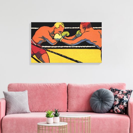 Art Deco Sports Boxing, Boxers Punch Canvas Afdruk (Insitu (Woonkamer))