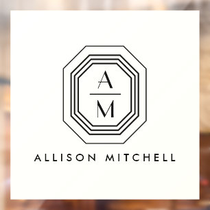 Art Deco Stapelde Monogram Logo op ivoor Raamsticker