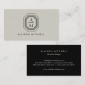Art Deco Stapelde Monogram Logo op Taupe Visitekaartje (Voorkant / Achterkant)