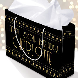Art Deco Star Aangepaste leeftijd naam zwart goud Groot Cadeauzakje