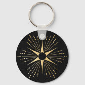 Art Deco Starburst Zwart en Goud Sleutelhanger (Voorkant)