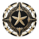 Art Deco Starfish Zee Star Zwart Wit en Goud Keramische Knop (Voorkant)