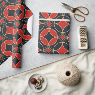 art deco sterren in rood en zwart cadeaupapier