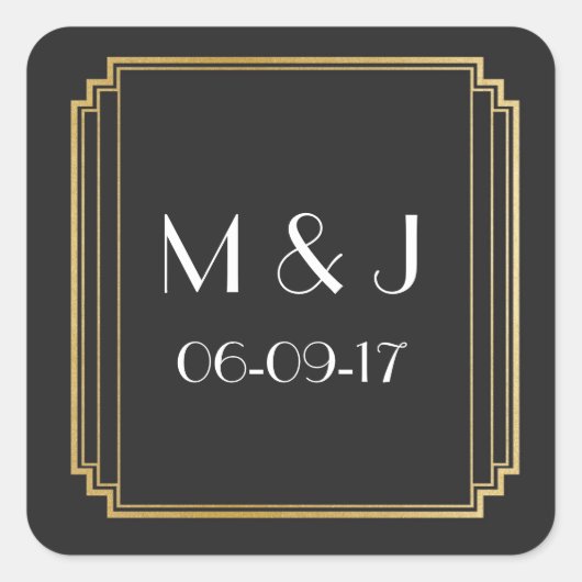 Art Deco Stickers Zwart Goud Vierkant Gunsten (Voorkant)
