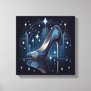 Art Deco stijl blauwe stiletto's Canvas Afdruk