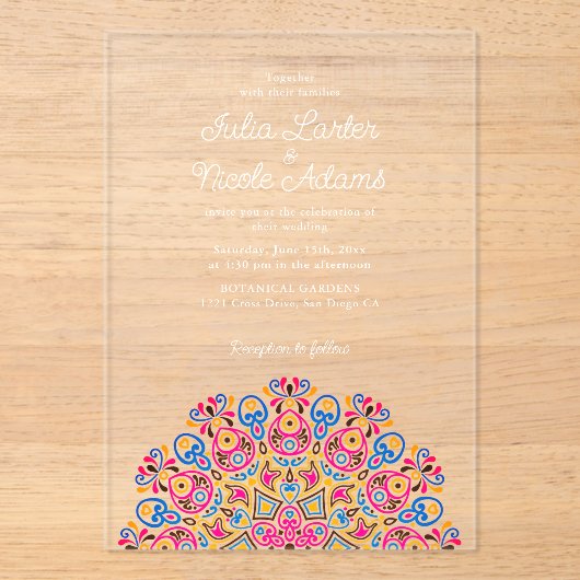 Art Deco stijl Mandala bruiloft Acryl Uitnodigingen (Voorkant)