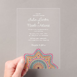  Art Deco stijl Mandala bruiloft Acryl Uitnodigingen