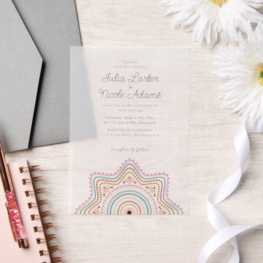 Art Deco stijl Mandala bruiloft Vellum Uitnodigingen (Huwelijk)