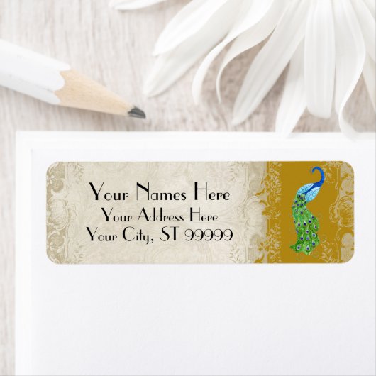 Art Deco Stijl Peacock Goud Bijpassende Verzending Etiket (Insitu)