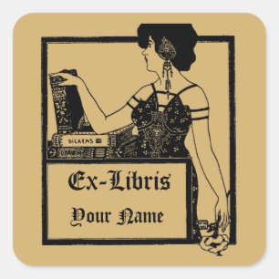 Art Deco stijl vintage 1903 Ex Libris sjabloon Vierkante Sticker